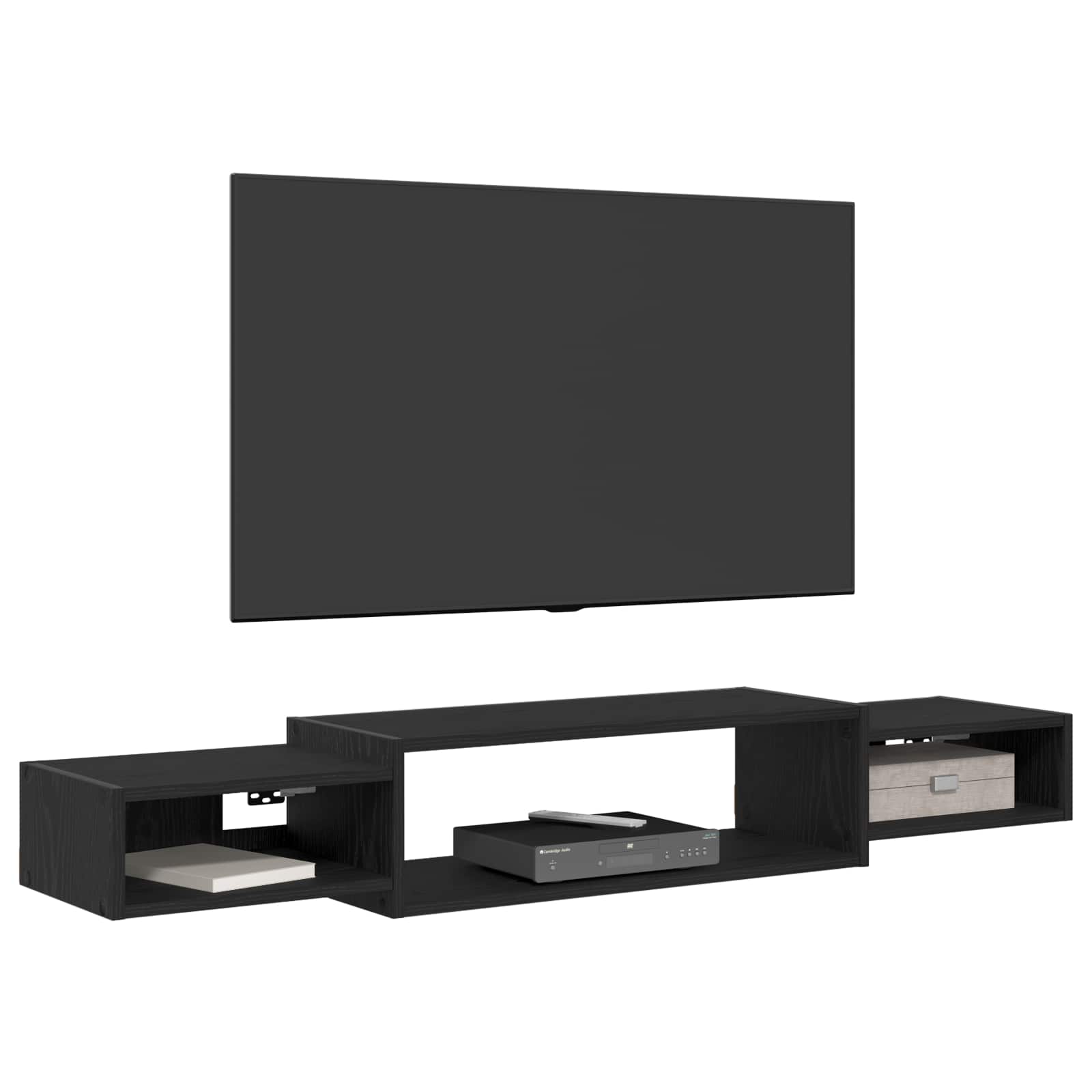 vidaXL Wall-mounted TV Cabinet Wall-Mounted Black Oak 140 x 28 x 21 cm 3