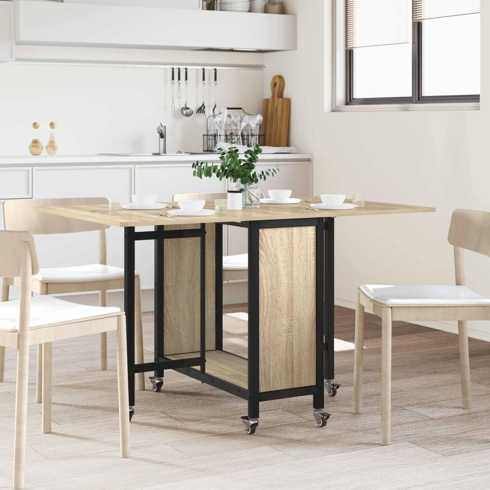 vidaXL Folding Dining Table with Castors 130 x 80 x 76.5 cm steel PB 1