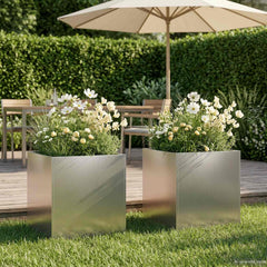vidaXL Garden Planter 2 pcs Silver 25 x 25 x 25 cm Stainless Steel 1