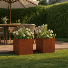 vidaXL Garden Planter 2 pcs Rusty 25 x 25 x 25 cm Weathering Steel 1