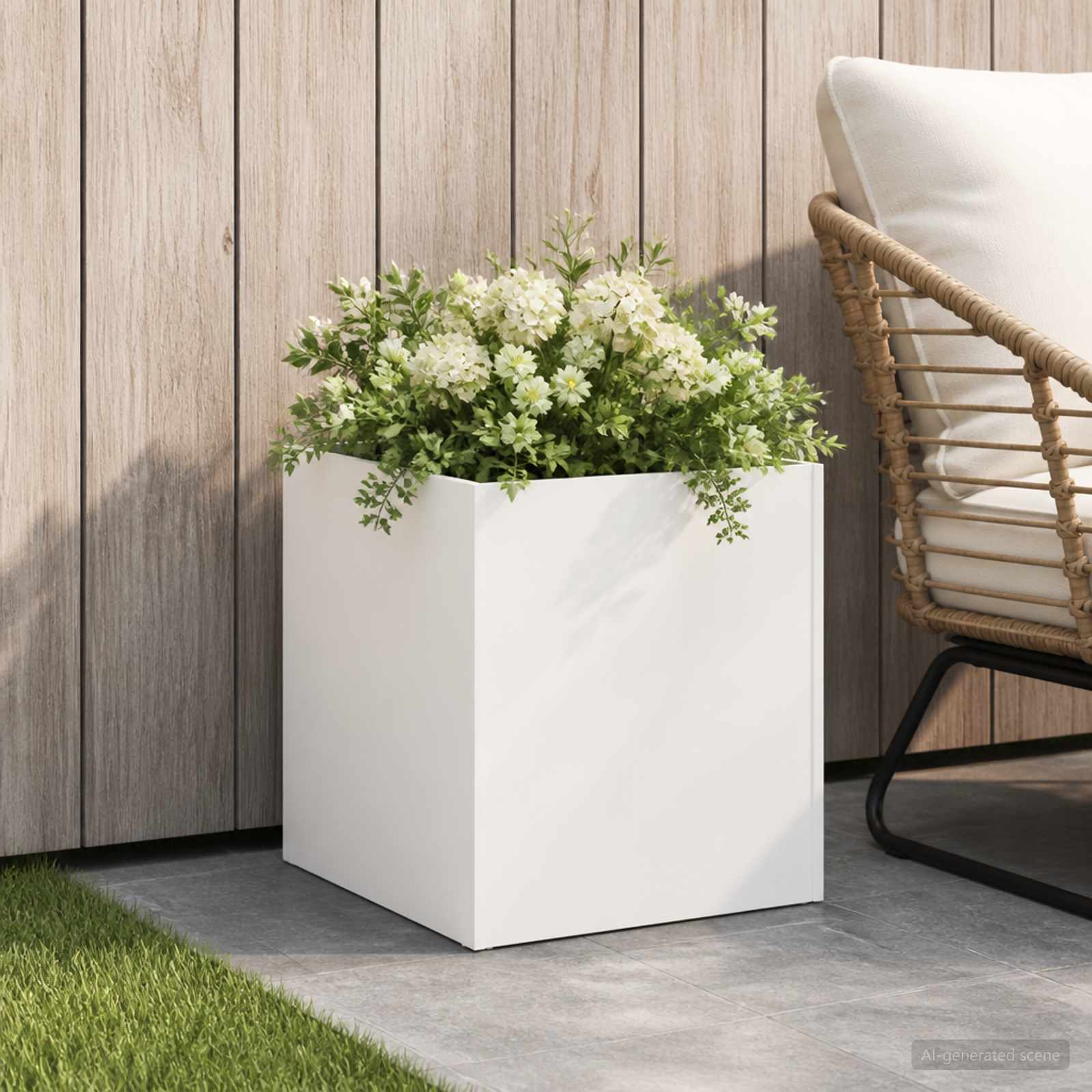 vidaXL Garden Planter White 35 x 35 x 35 cm Cold-rolled Steel 1