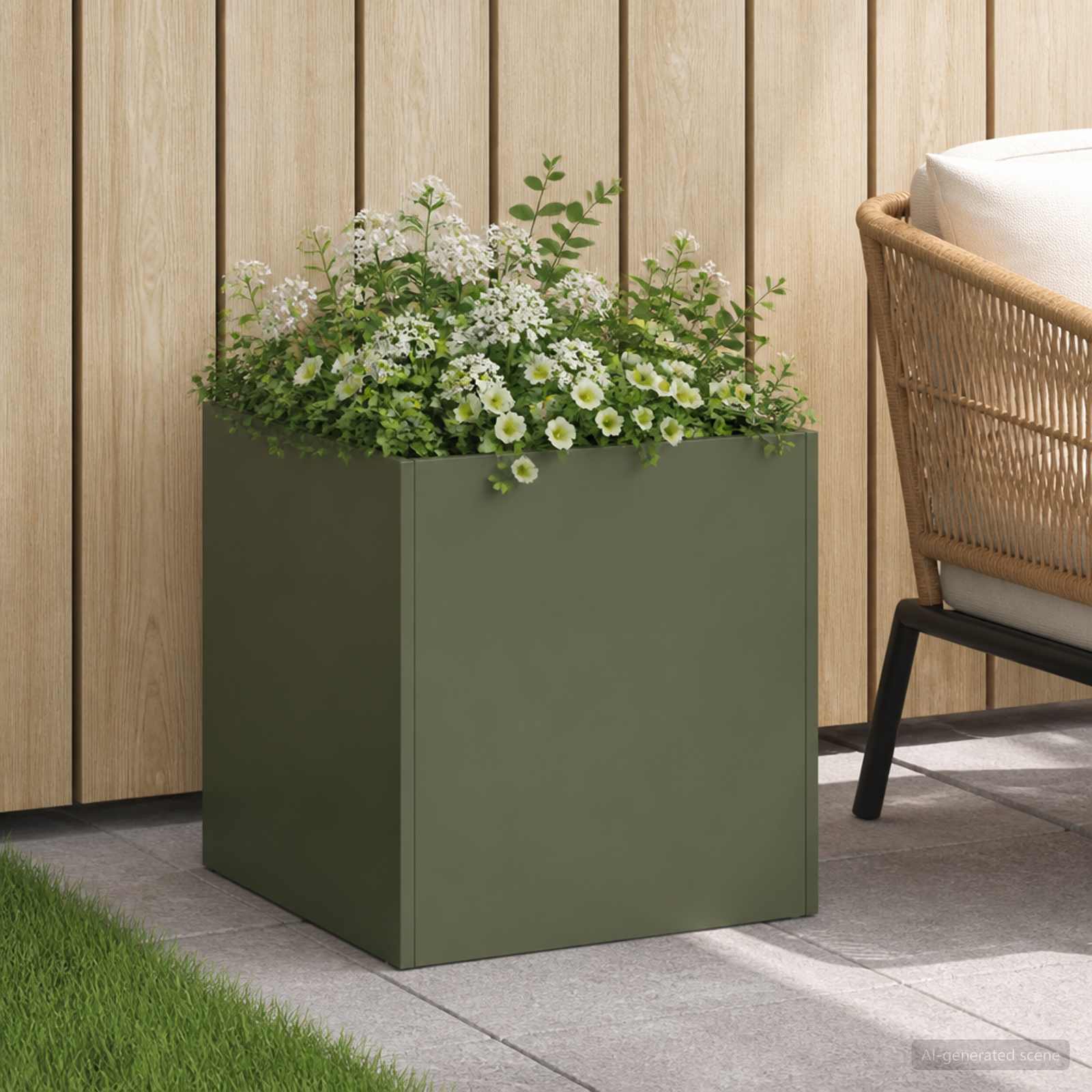 vidaXL Garden Planter Olive Green 35 x 35 x 35 cm Cold-rolled Steel 1
