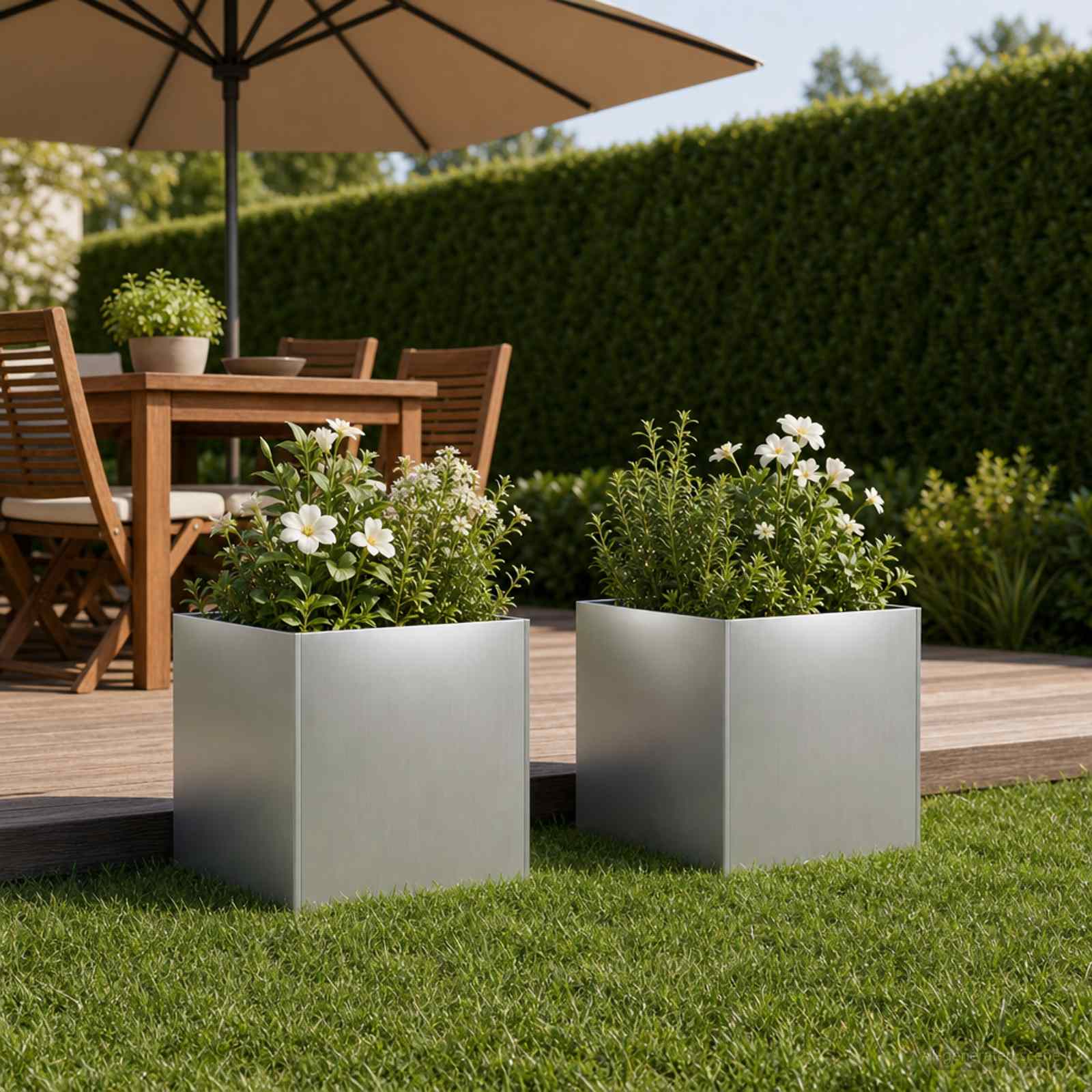 vidaXL Garden Planter 2 pcs Silver 35 x 35 x 35 cm Galvanised Steel 1