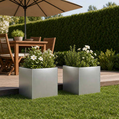 vidaXL Garden Planter 2 pcs Silver 35 x 35 x 35 cm Galvanised Steel 1