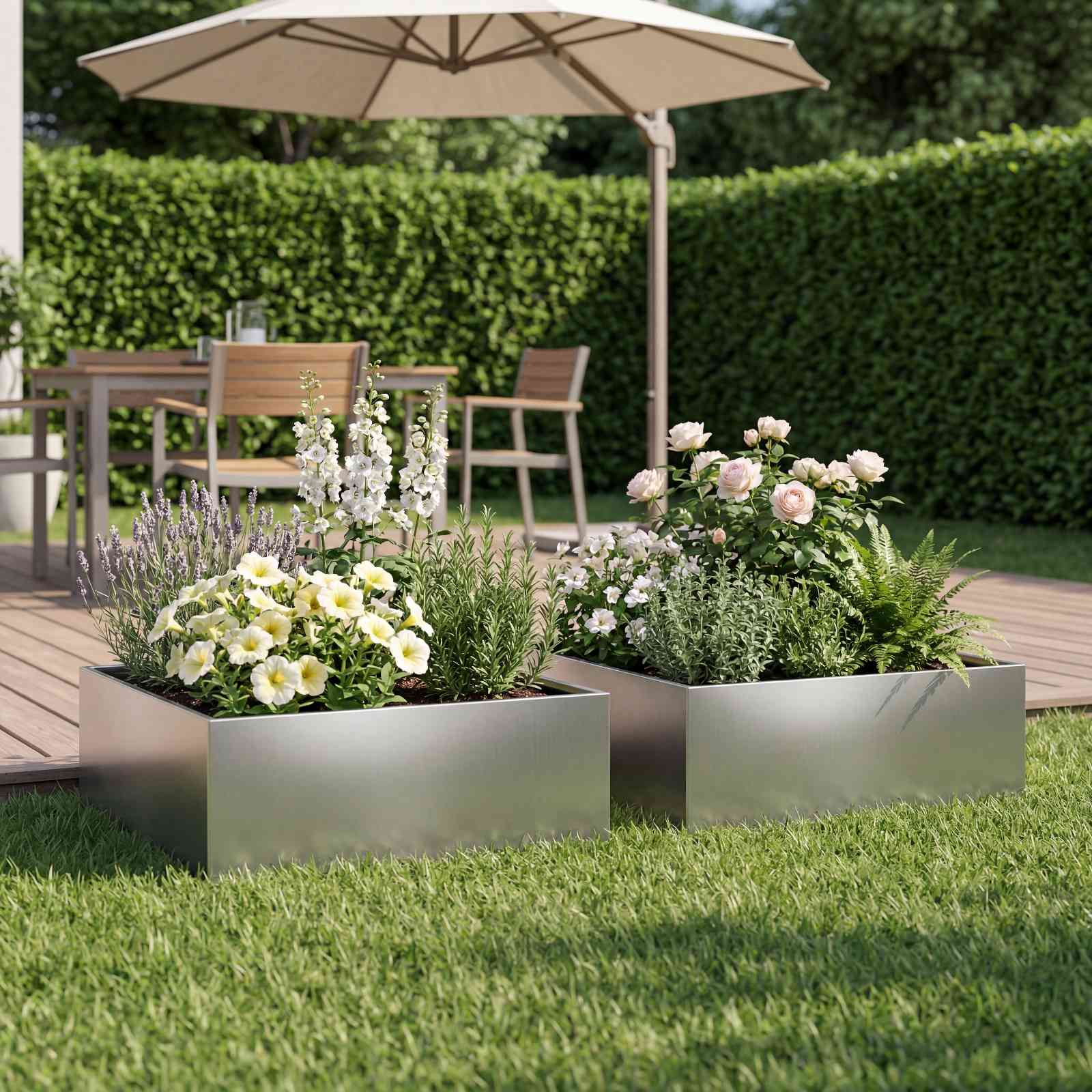 vidaXL Garden Planter 2 pcs Silver 40 x 40 x 20 cm Galvanised Steel 1