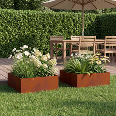 vidaXL Garden Planter 2 pcs Rusty 40 x 40 x 20 cm Weathering Steel 1