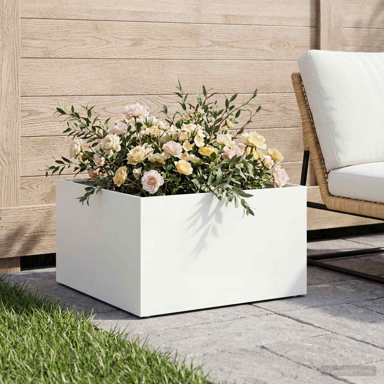 vidaXL Garden Planter White 40 x 40 x 30 cm Cold-rolled Steel 1