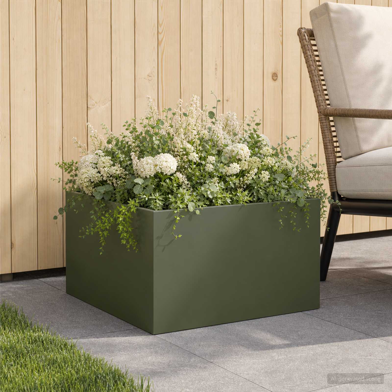 vidaXL Garden Planter Olive Green 40 x 40 x 30 cm Cold-rolled Steel 1