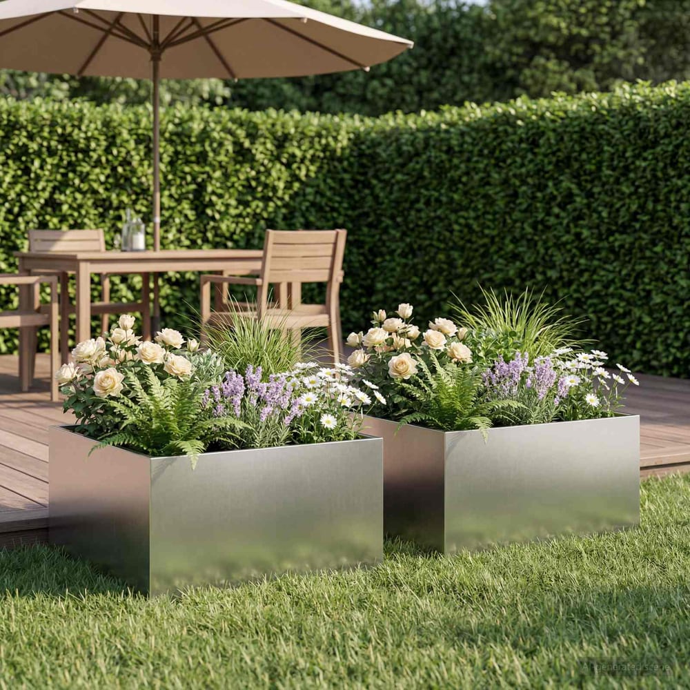 Garden Planter Silver Stainless Steel Depth