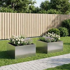 vidaXL Garden Planter 2 pcs Silver 60 x 60 x 40 cm Galvanised Steel 1