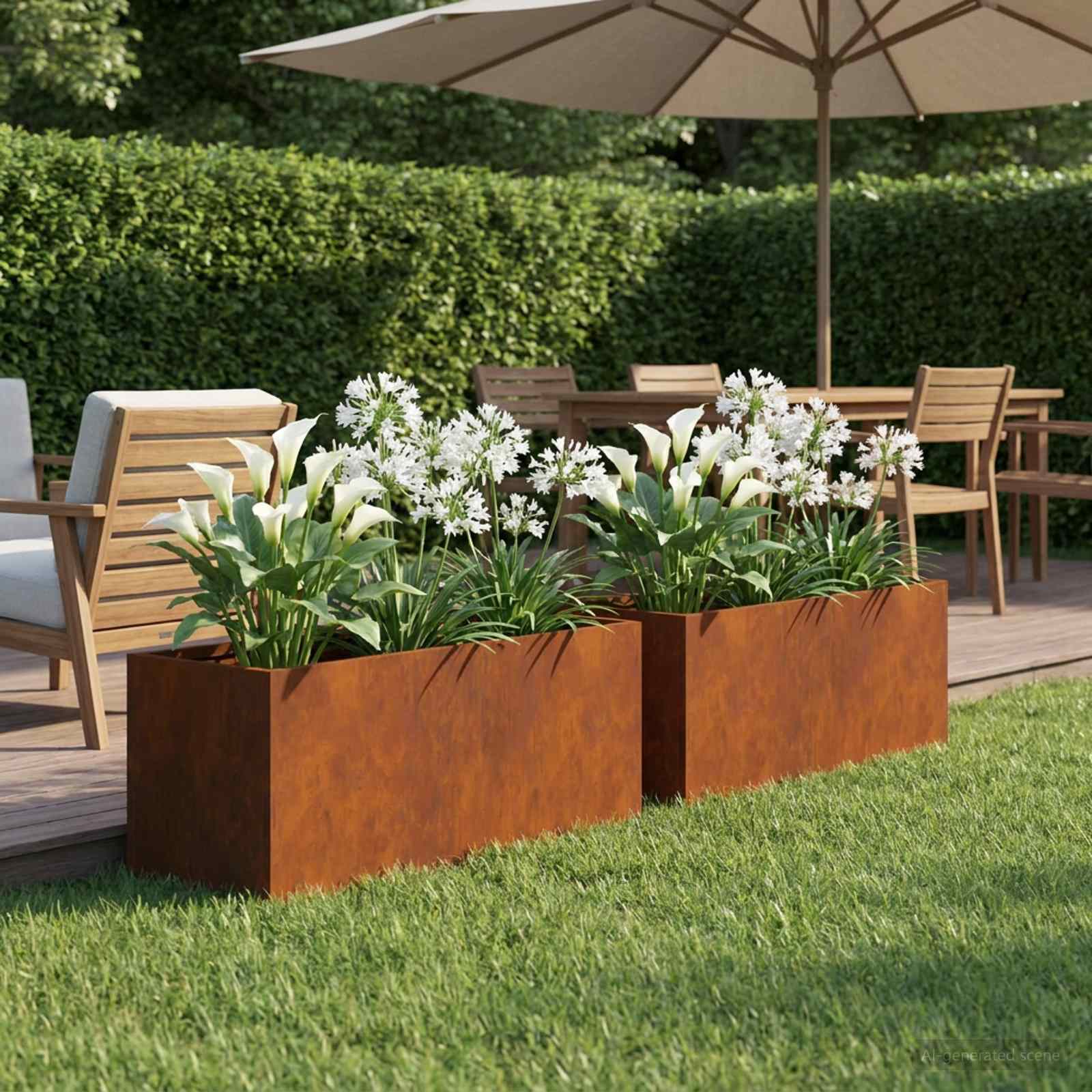 vidaXL Garden Planter 2 pcs Rusty 40 x 20 x 20 cm Weathering Steel 1