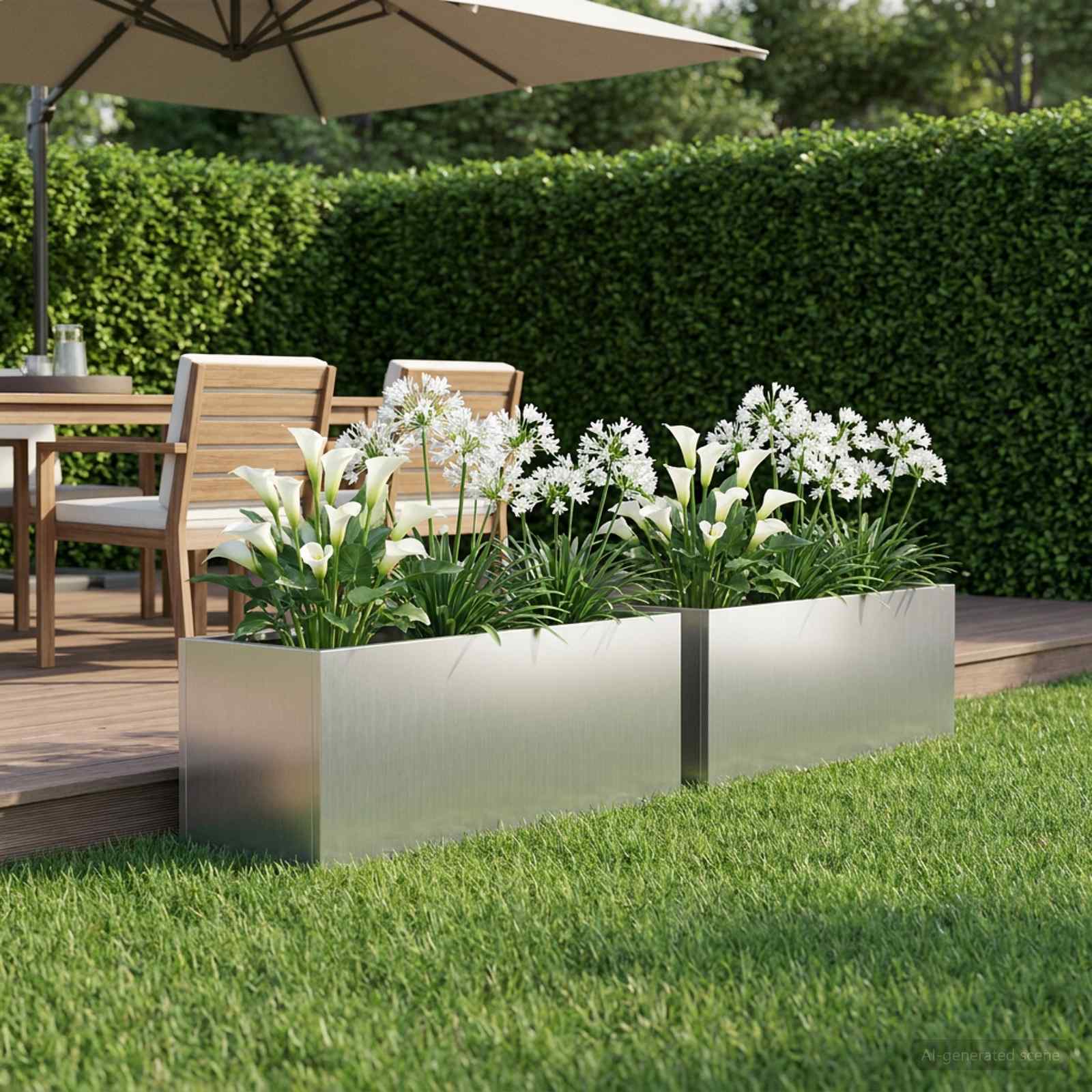 vidaXL Garden Planter 2 pcs Silver 60 x 20 x 20 cm Galvanised Steel 1