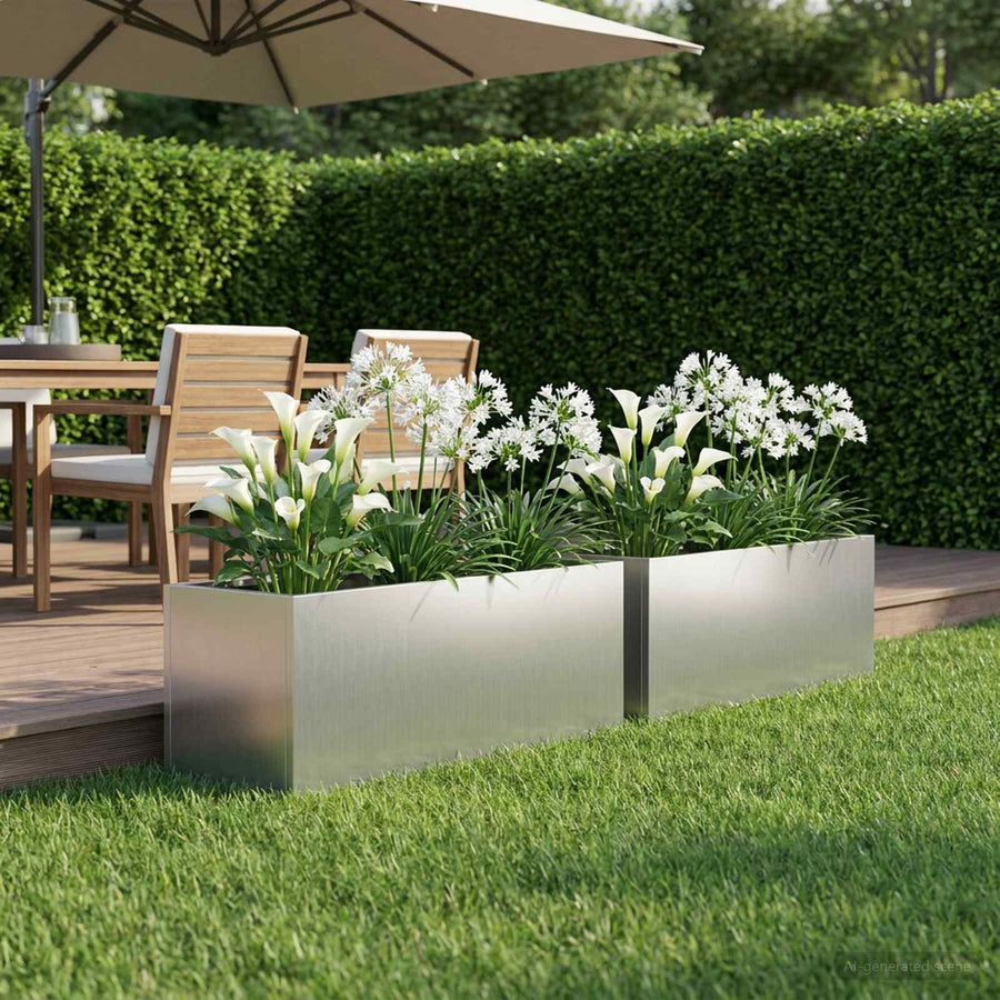 vidaXL Garden Planter 2 pcs Silver 60 x 20 x 20 cm Galvanised Steel 1