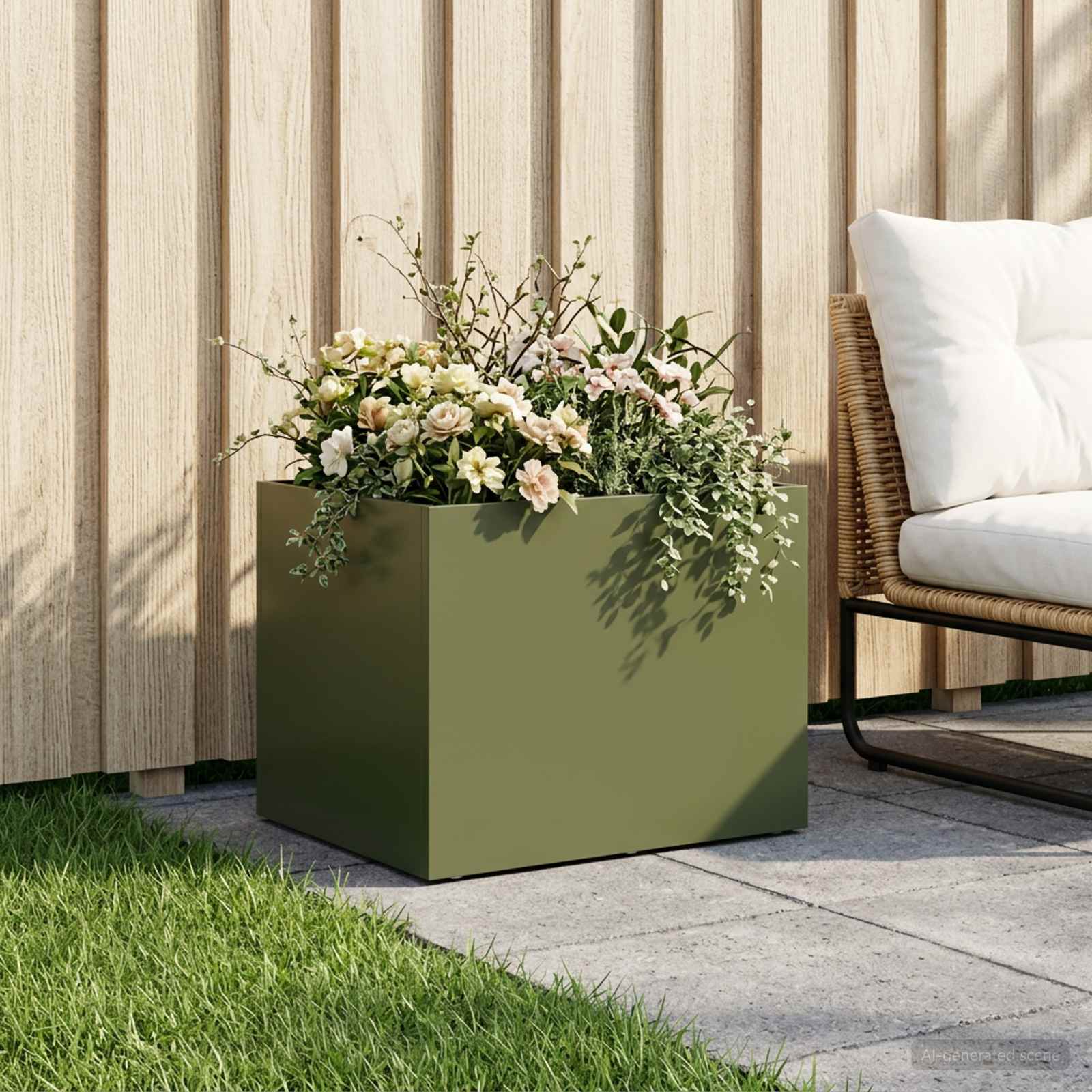 vidaXL Garden Planter Olive Green 40 x 30 x 30 cm Cold-rolled Steel 1