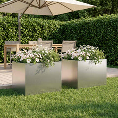 vidaXL Garden Planter 2 pcs Silver 40 x 30 x 30 cm Galvanised Steel 1