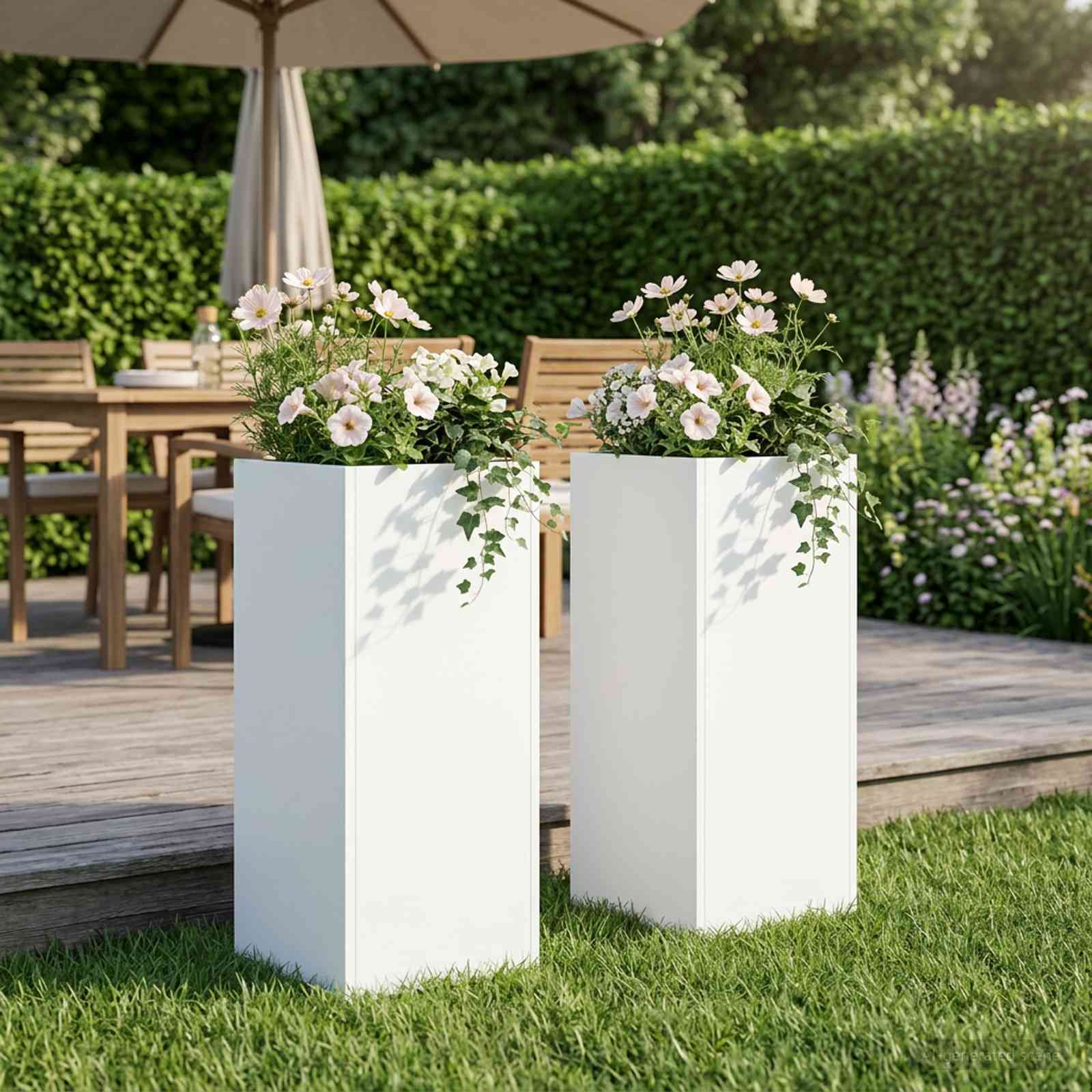 vidaXL Garden Planter 2 pcs White 20 x 20 x 40 cm Cold-rolled Steel 1