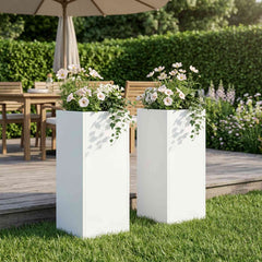 vidaXL Garden Planter 2 pcs White 20 x 20 x 40 cm Cold-rolled Steel 1