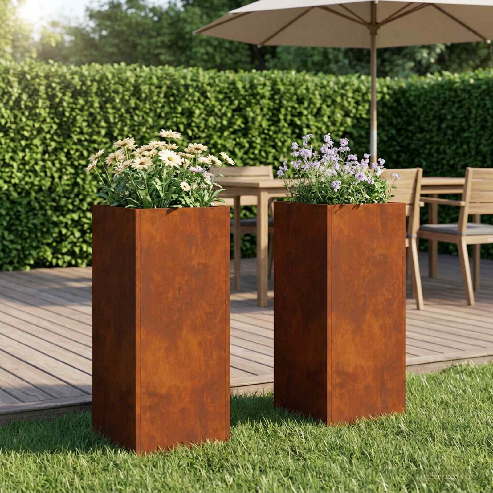 vidaXL Garden Planter 2 pcs Rusty 20 x 20 x 40 cm Weathering Steel 1