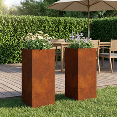 vidaXL Garden Planter 2 pcs Rusty 20 x 20 x 40 cm Weathering Steel 1