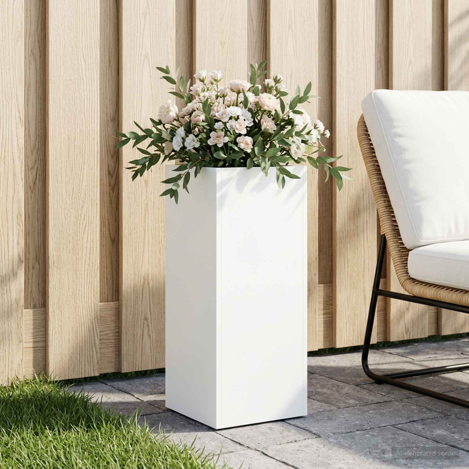 vidaXL Garden Planter White 20 x 20 x 50 cm Cold-rolled Steel 1