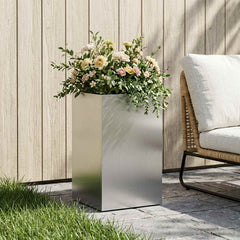 vidaXL Garden Planter Silver 30 x 30 x 50 cm Stainless Steel 1