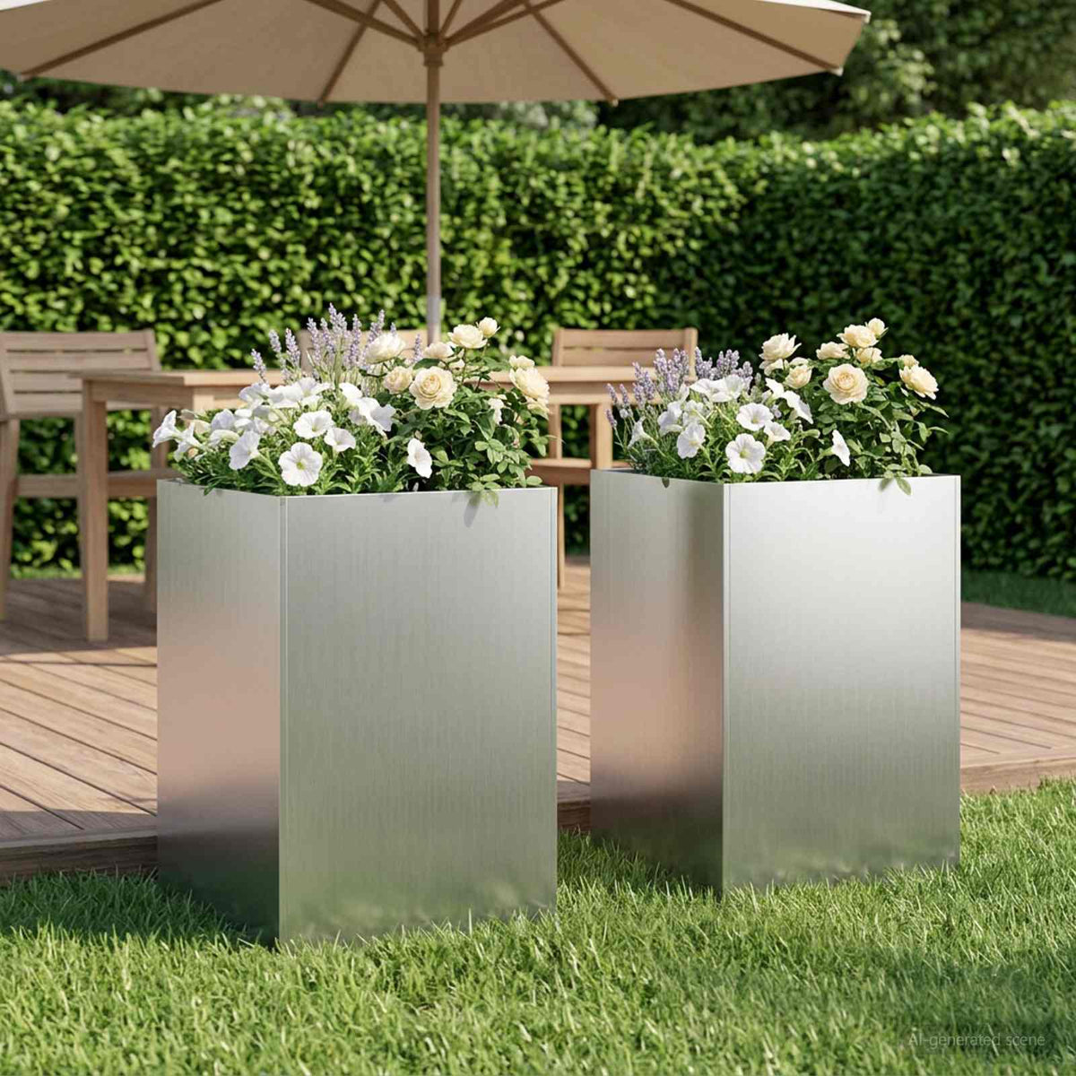 Garden Planter Silver 2 pcs Galvanised Steel Depth 40 cm 40 cm 75 cm