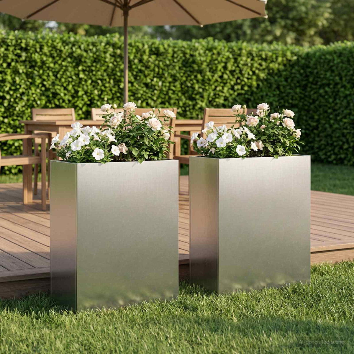 Garden Planter Silver Stainless Steel Depth
