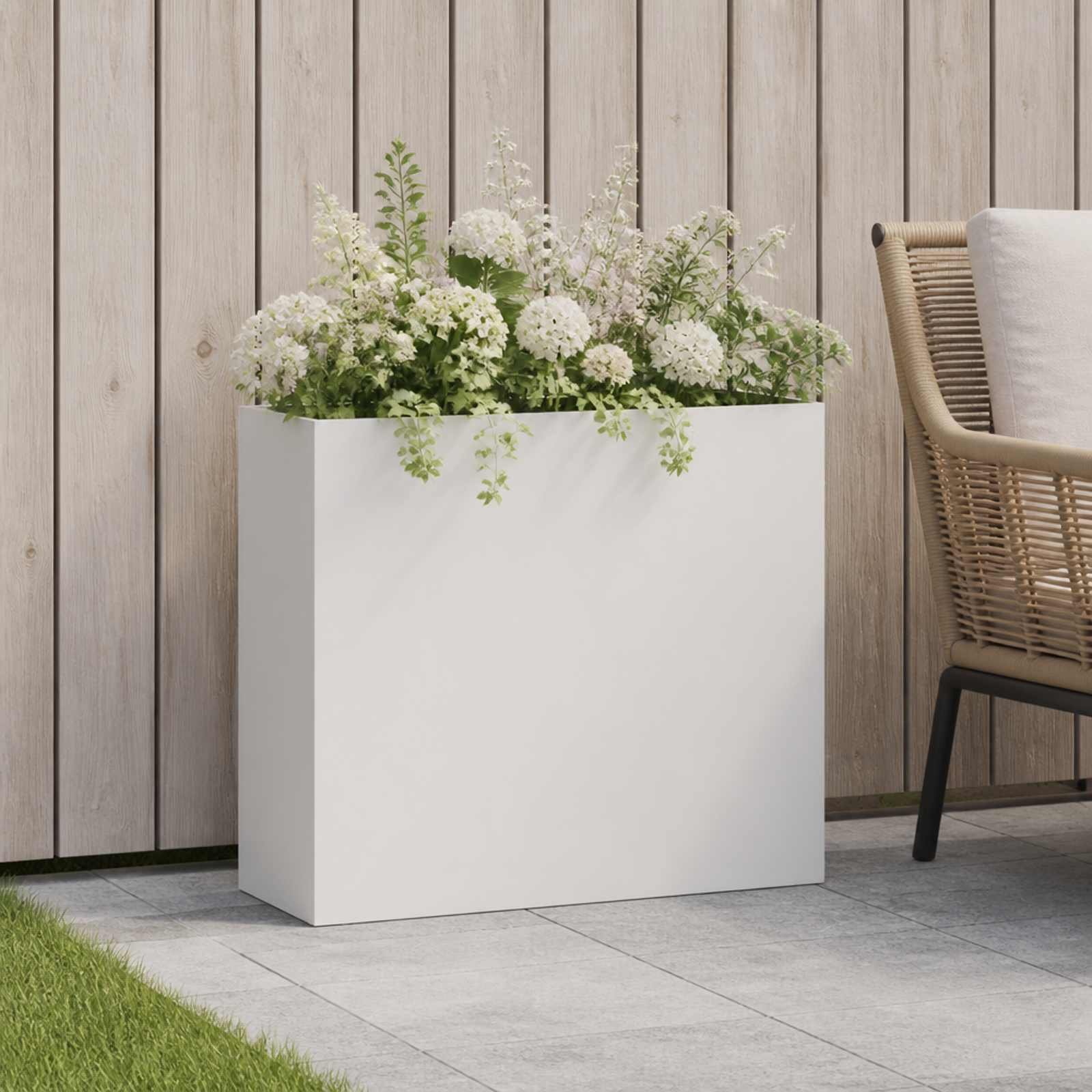 vidaXL Garden Planter White 50 x 20 x 40 cm Cold-rolled Steel 1