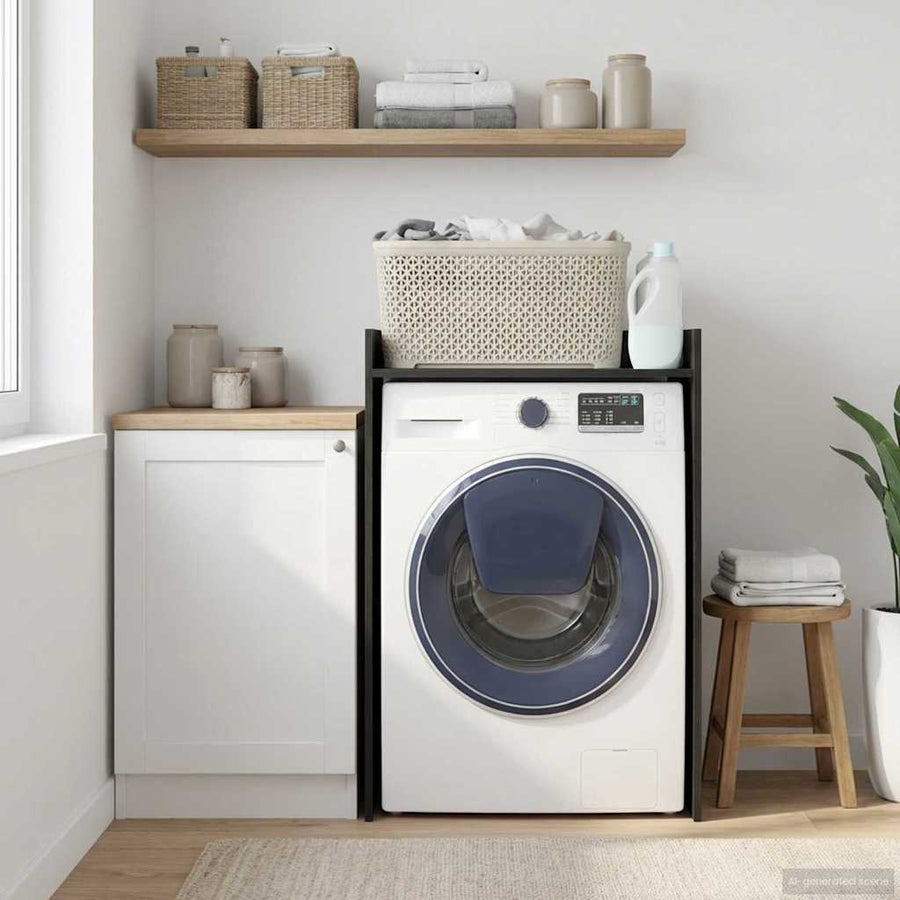 Wash Machine Cabinet with Storage Black Oak