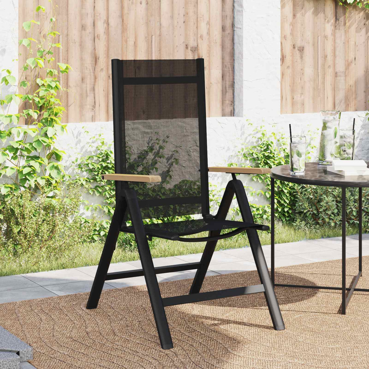 vidaXL Reclining Garden Chairs 2 pcs Black Textilene 3