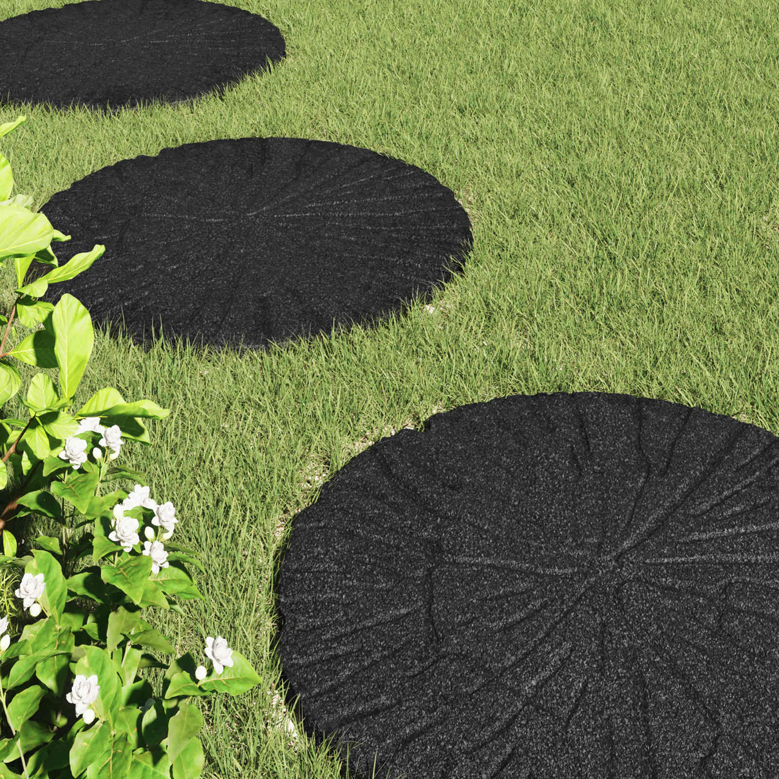 vidaXL Stepping Stone 6 pcs Black Ø 45 x 1.8 cm Rubber 3