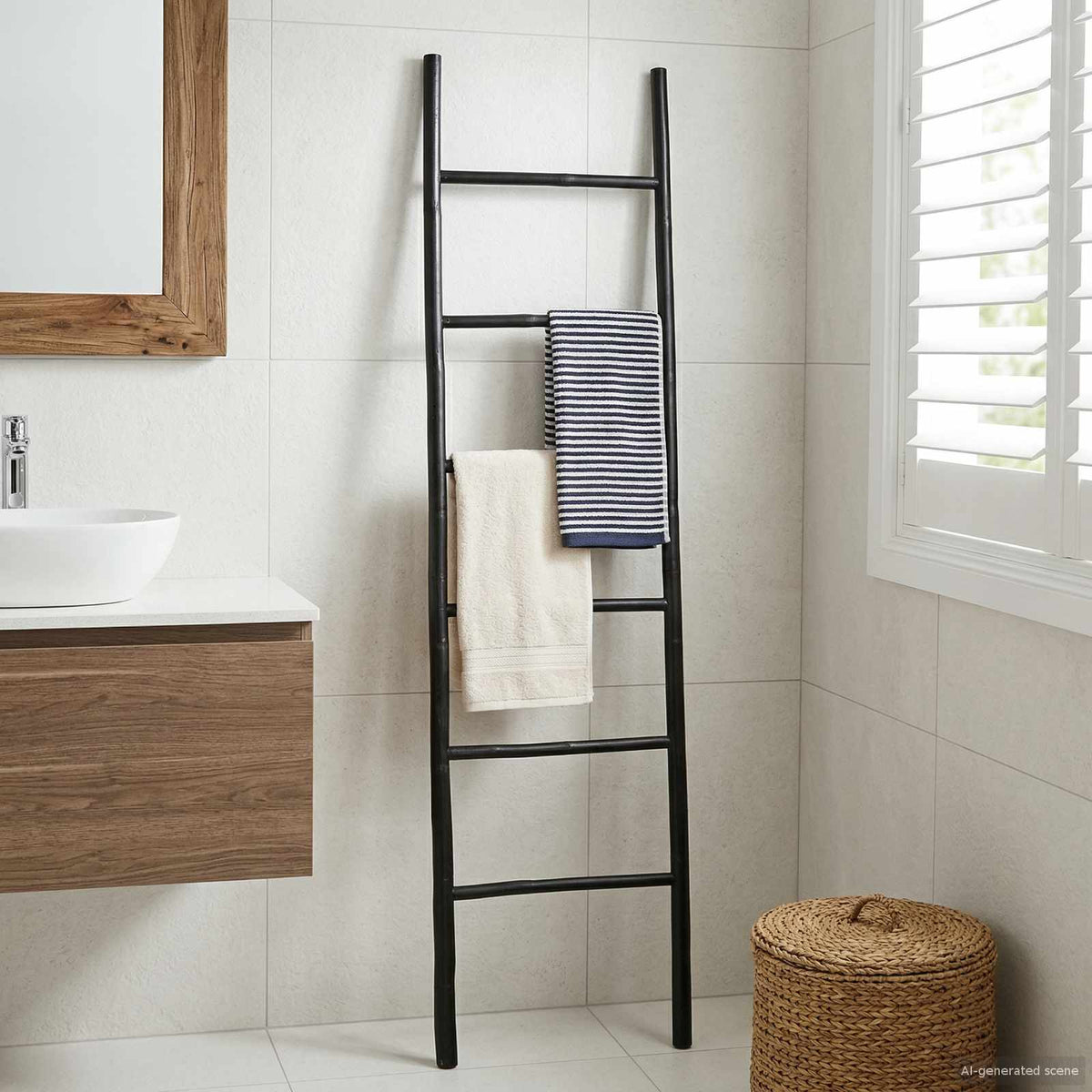 vidaXL Blanket Ladder Black 50 x 190 cm Bamboo 1