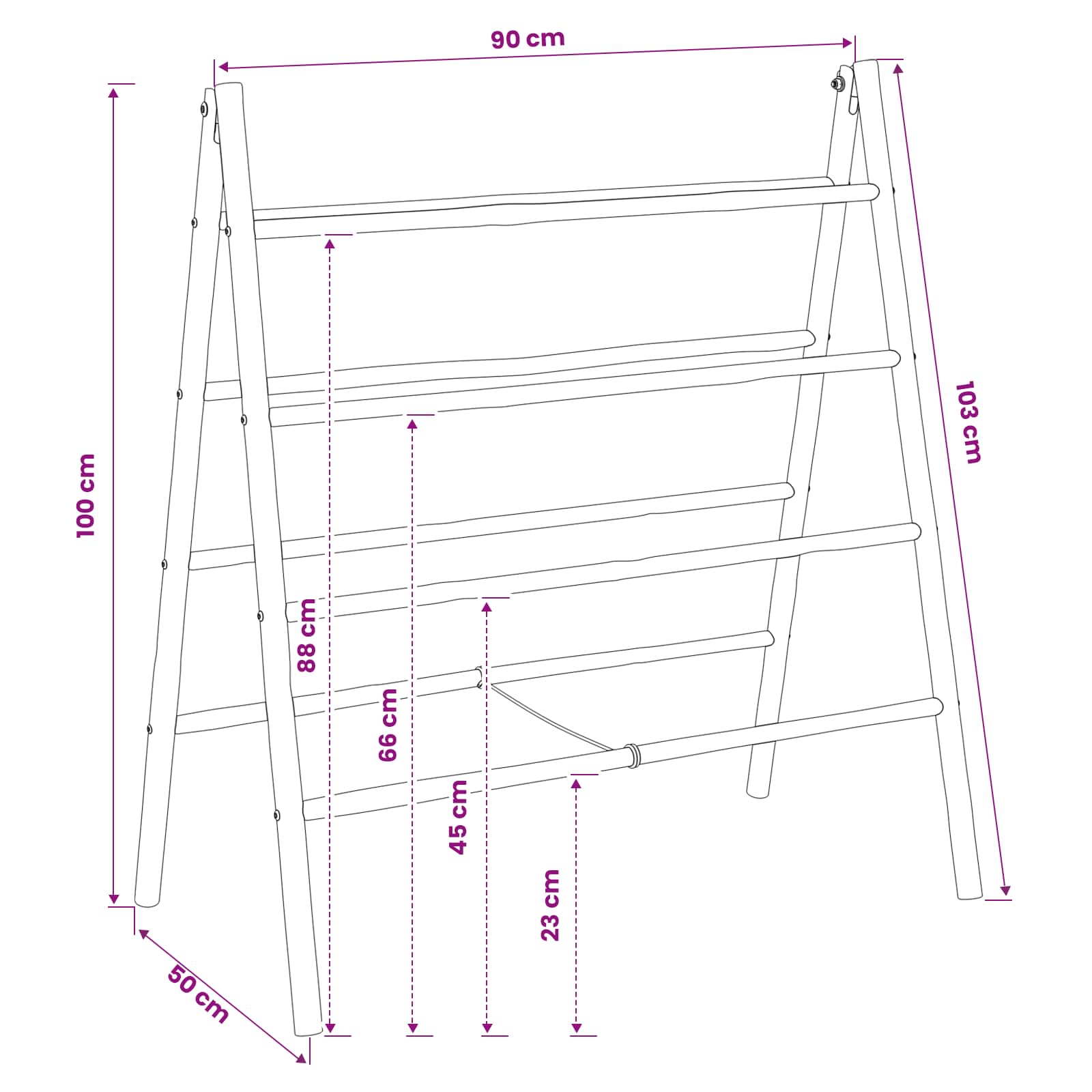 vidaXL Double-Sided Blanket Ladder Black 90 x 50 x 100 cm Bamboo 5