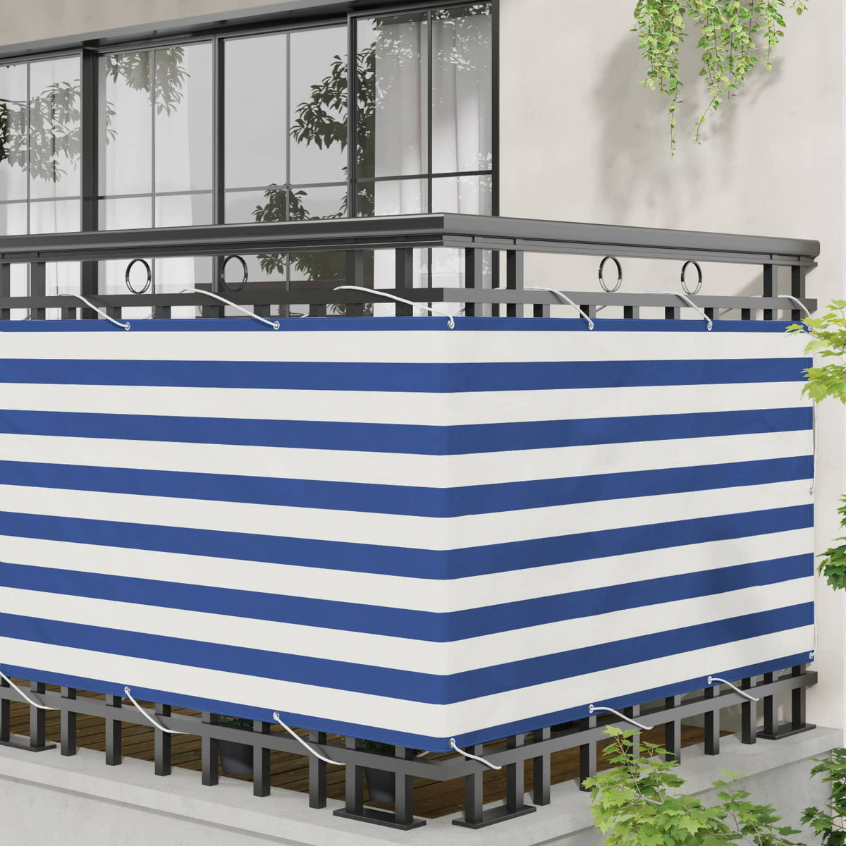 Balcony Screen 100 x 800 cm Oxford Fabric Rectangular Width 100 cm Drop 800 cm Blue and white