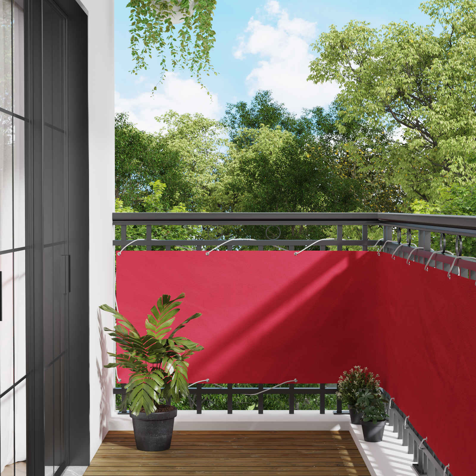 vidaXL Balcony Screen 75 x 1000 cm Oxford Fabric Rectangular Burgundy 1