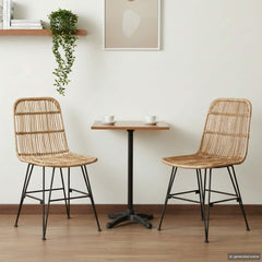 vidaXL Dinning Chair 2 pcs Rattan and Steel Natural 41 x 55 x 85 cm 1