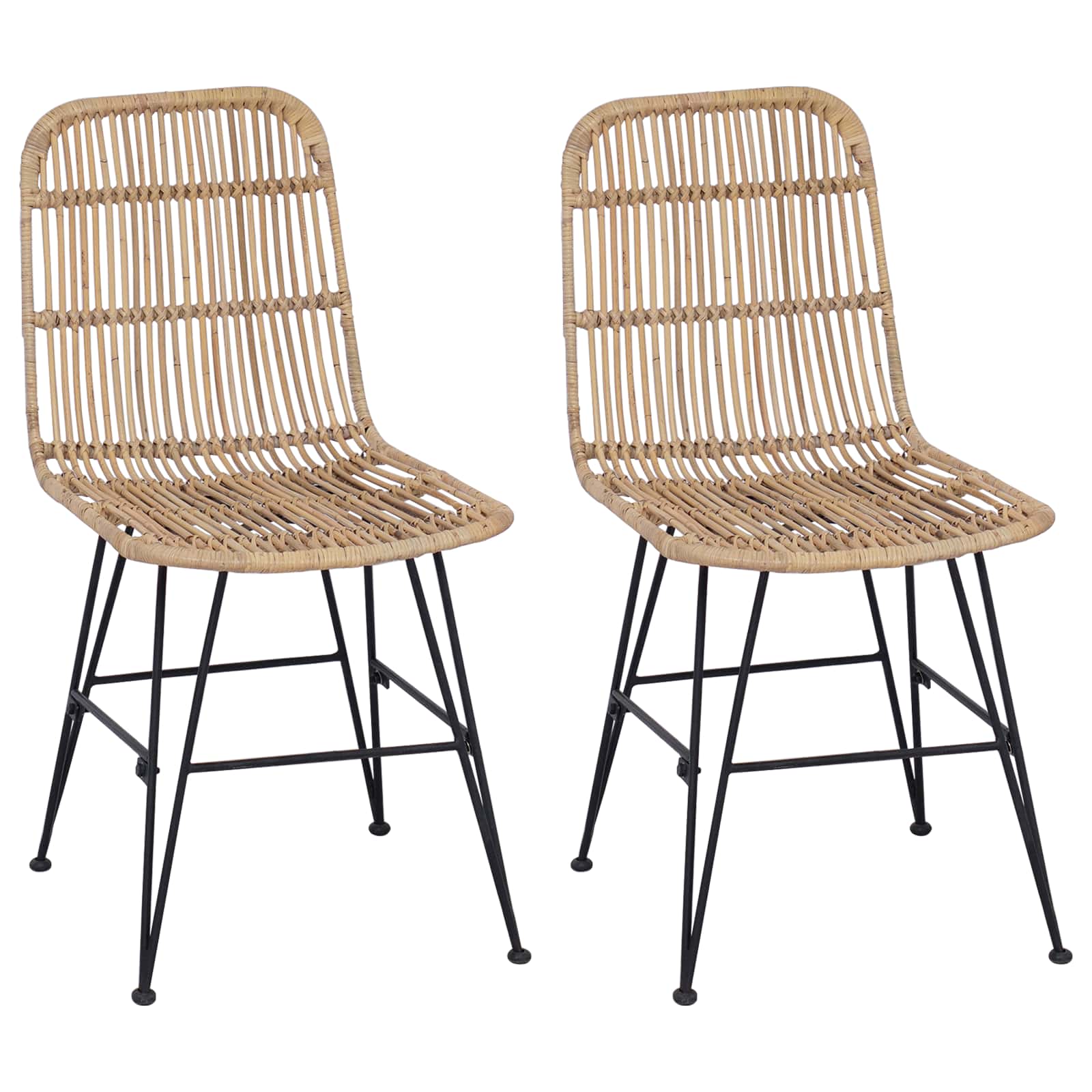 vidaXL Dinning Chair 2 pcs Rattan and Steel Natural 41 x 55 x 85 cm 2