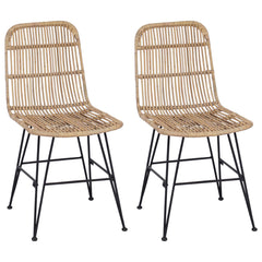 vidaXL Dinning Chair 2 pcs Rattan and Steel Natural 41 x 55 x 85 cm 2