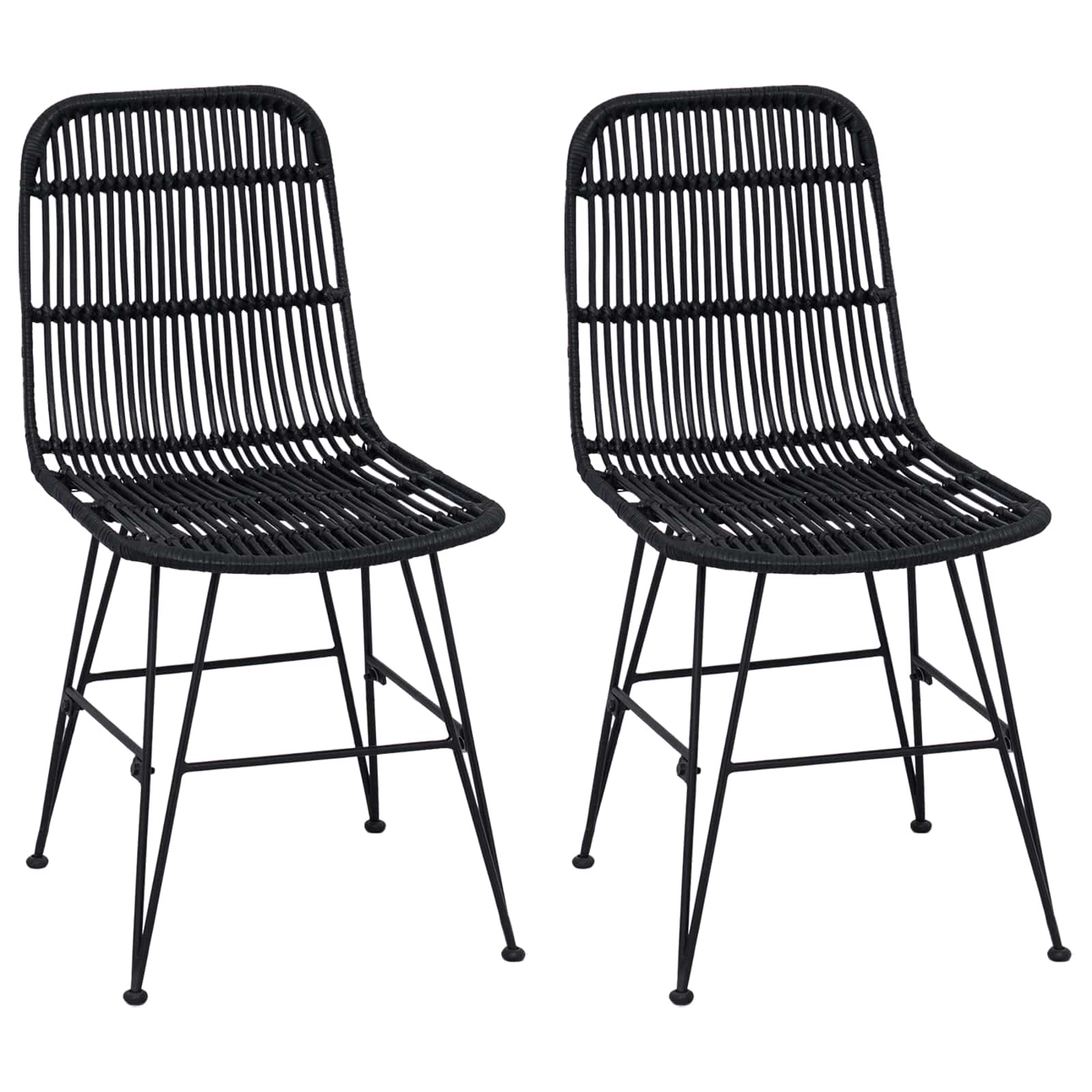 vidaXL Dinning Chair 2 pcs Rattan and Steel Black 41 x 55 x 85 cm 2