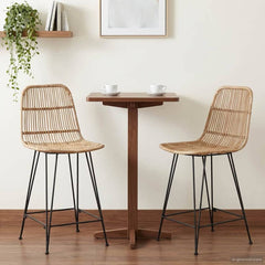 Bar Stool 2 pcs 44 x 54 x 96 cm Rattan and Steel Natural
