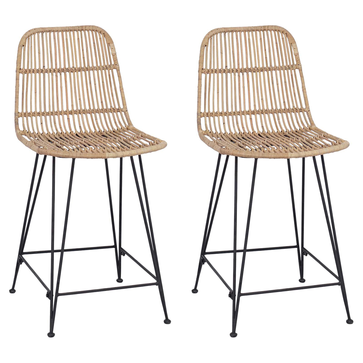 Bar Stool 2 pcs 44 x 54 x 96 cm Rattan and Steel Natural