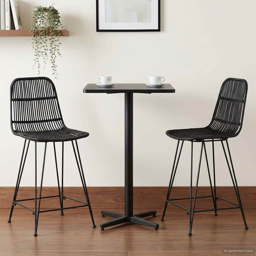 Bar Stool 2 pcs 44 x 54 x 96 cm Rattan and Steel Black