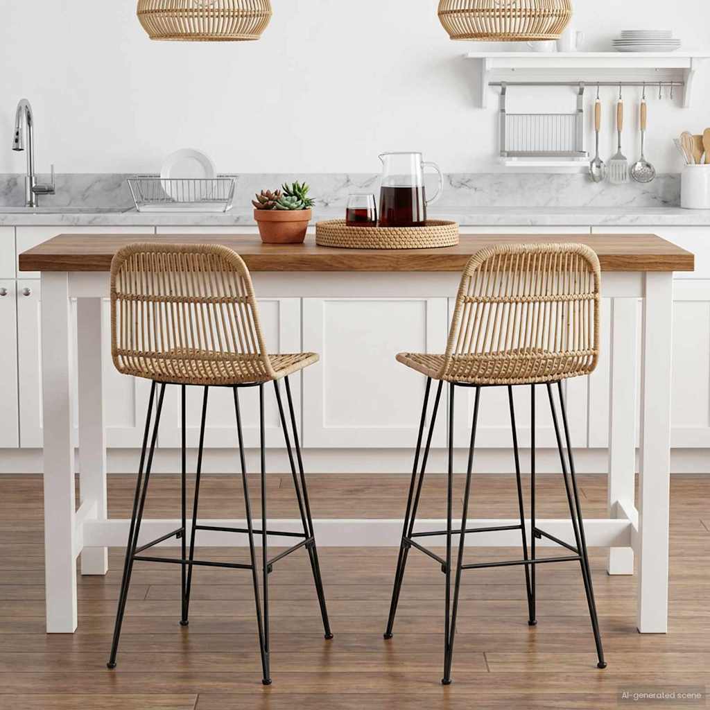 Bar Stool 2 pcs 44 x 55 x 109 cm Rattan and Steel Natural