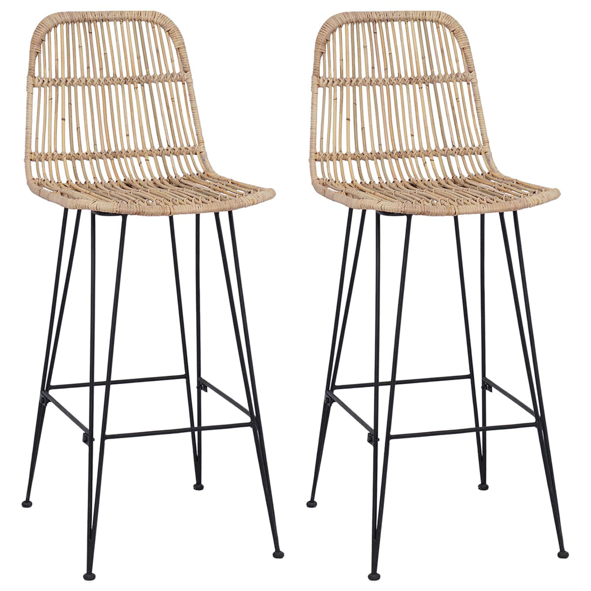 Bar Stool 2 pcs 44 x 55 x 109 cm Rattan and Steel Natural