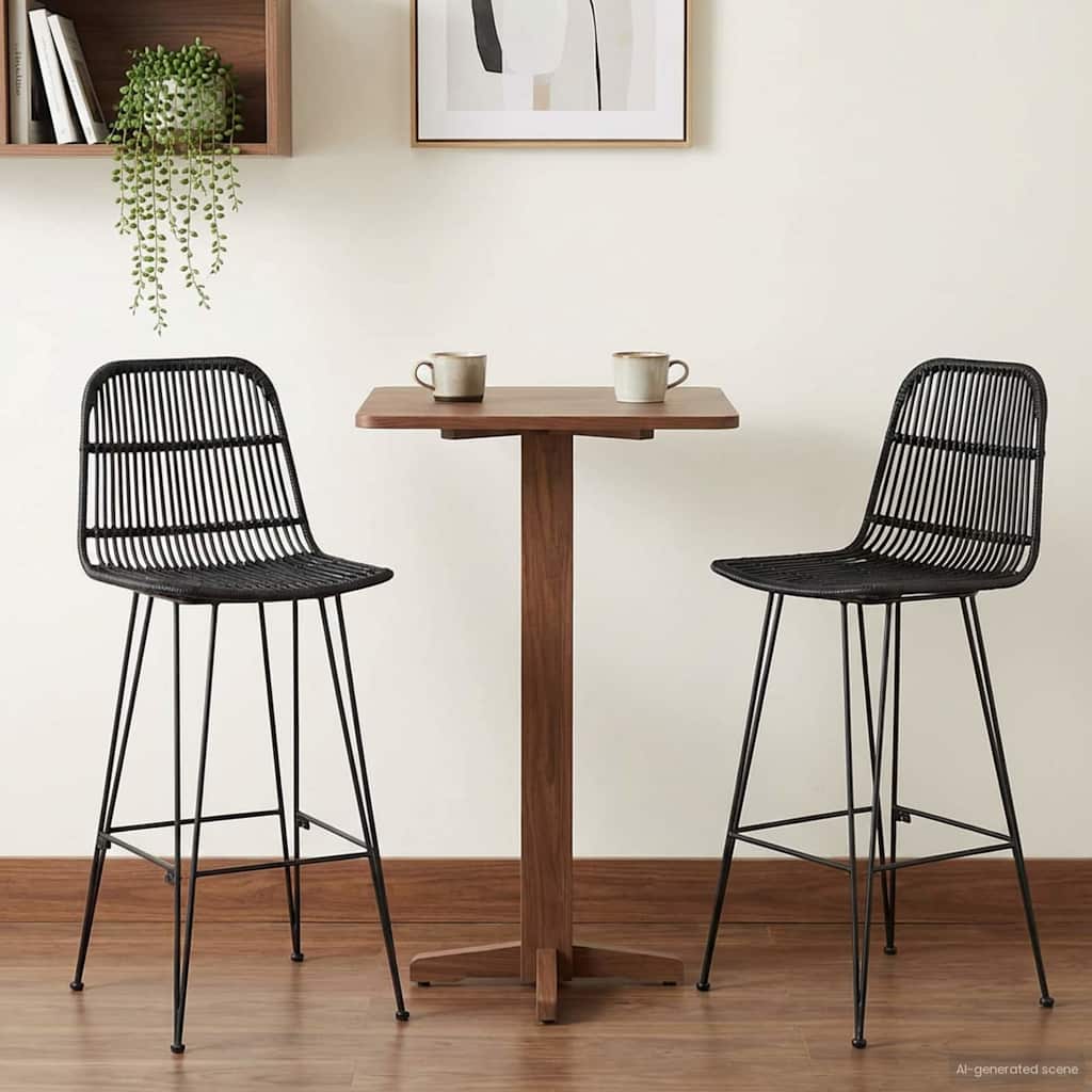Bar Stool 2 pcs 44 x 55 x 109 cm Rattan and Steel Black
