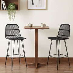 Bar Stool 2 pcs 44 x 55 x 109 cm Rattan and Steel Black