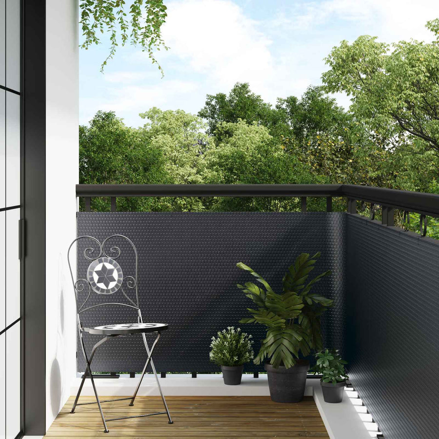 Balcony Screen Poly Rattan Dark Grey