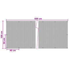 vidaXL Balcony Screen with Eyelets 600 x 100 cm Poly Rattan Anthracite 5