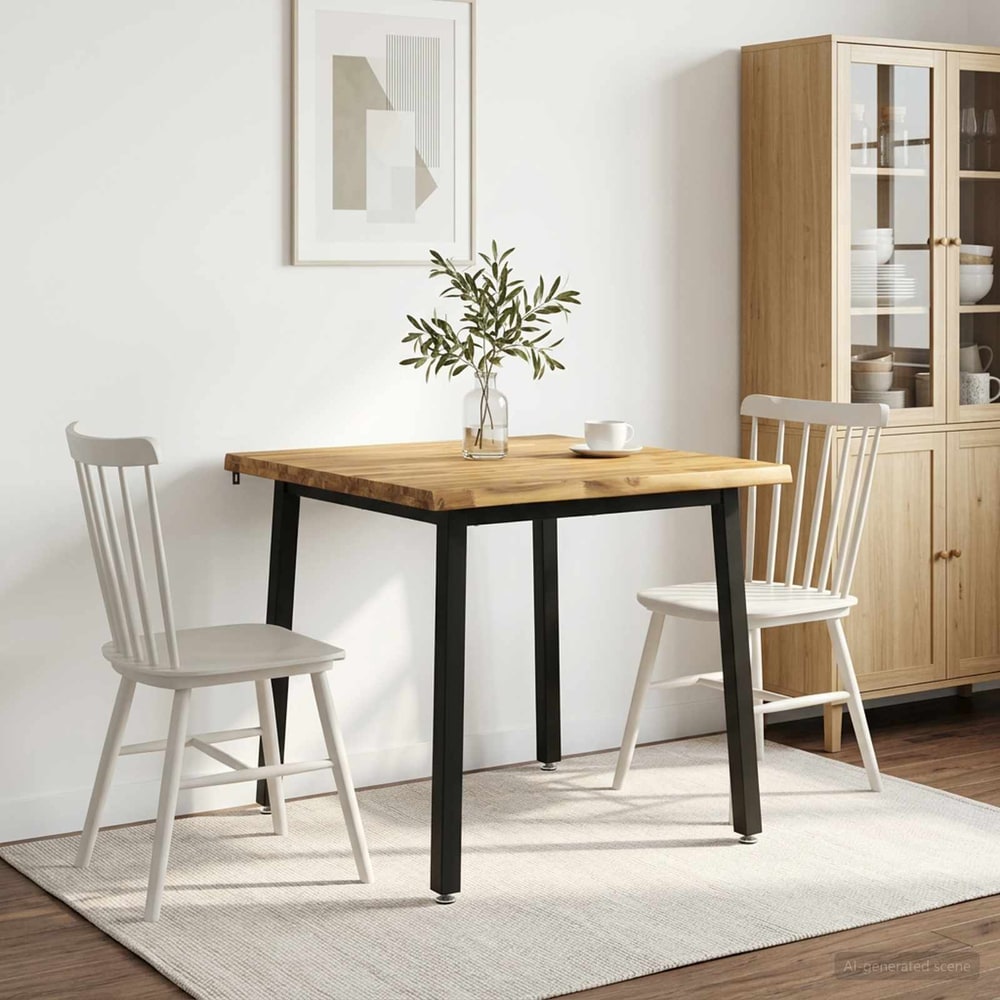 Dining Table Solid Acacia Wood Live Edge Whitewash Black