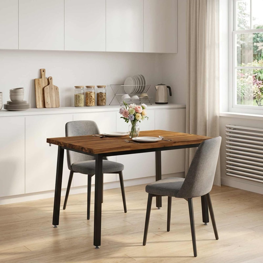 Dining Table Solid Acacia Wood Live Edge Depth 70 cm Natural and black 120 cm